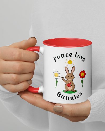 Peace Love Bunnies Mug with Color Inside