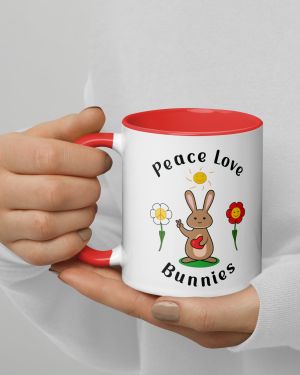 Peace Love Bunnies Mug with Color Inside