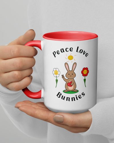 Peace Love Bunnies Mug with Color Inside