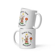 Peace Love Bunnies White glossy mug