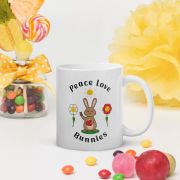 Peace Love Bunnies White glossy mug