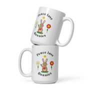 Peace Love Bunnies White glossy mug