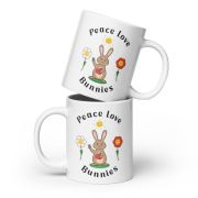 Peace Love Bunnies White glossy mug